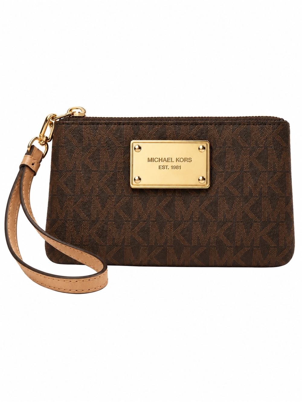 Michael Kors MK Signature Brown Monogram Wristlet Zip Wallet - Picture 2 of 11